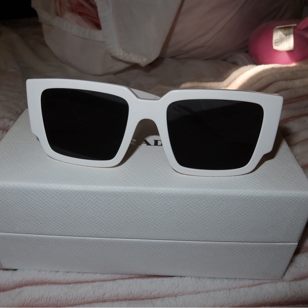 Prada White Rectangular Glasses Bold Design